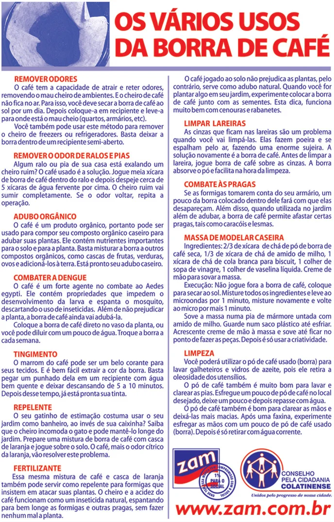 Material do acervo ZAM sobre os vários usos da borra de café